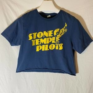 Stone Temple Pilots Winged Disc Cropped Blue T Shirt w/Yellow Alt Rock Band Logo